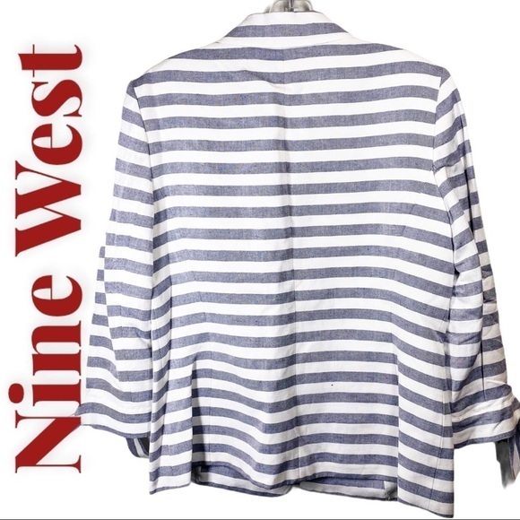 NINE WEST Linen Blend Striped Tie Sleeve One Button Nautical Blazer, Size 10 - Picture 9 of 10